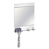 mDesign AFFIXX Strong Self-Adhesive Metro Rustproof Aluminum Bathroom Shower Mirror with Hooks for Razors - Silver