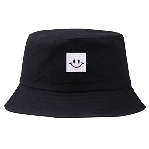 XGao Bucket Hats for Women, Bucket Hats for Men, Bucket Hat, Unisex Fisherman Hat Summer Outdoor Smile Face Printing Wearing Visor Folding Fishing Bucket Caps Foldable Outdoors Sun Cap (Black)
