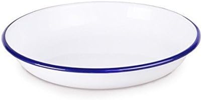 Falcon Enamel Traditional Rice Pasta Plate 20cm and 24cm White Blue Trim Camping Serving Bowl Roasting Baking (1, 24cm)