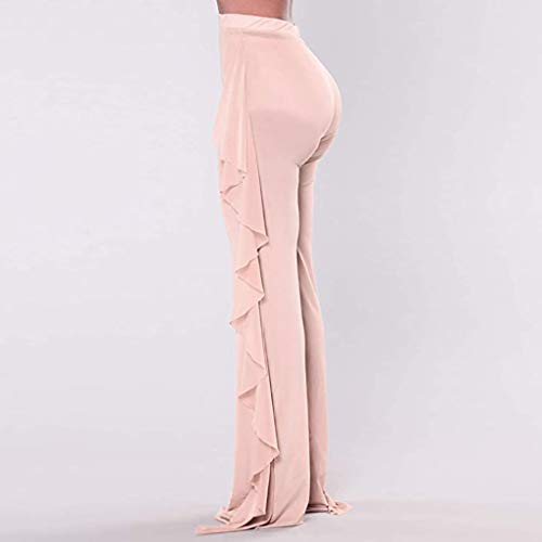 Tantisy ♣↭♣ Women's Plus Size High Waist Solid Skinny Long Pants Fashion Ruffled Layered Design Ladies Sexy Sheer Pants Beige - Thumbnail 3
