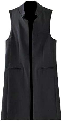 SELX Women Longline Sleeveless Jacket with Pockets Split Open Front Vest Waistcoat