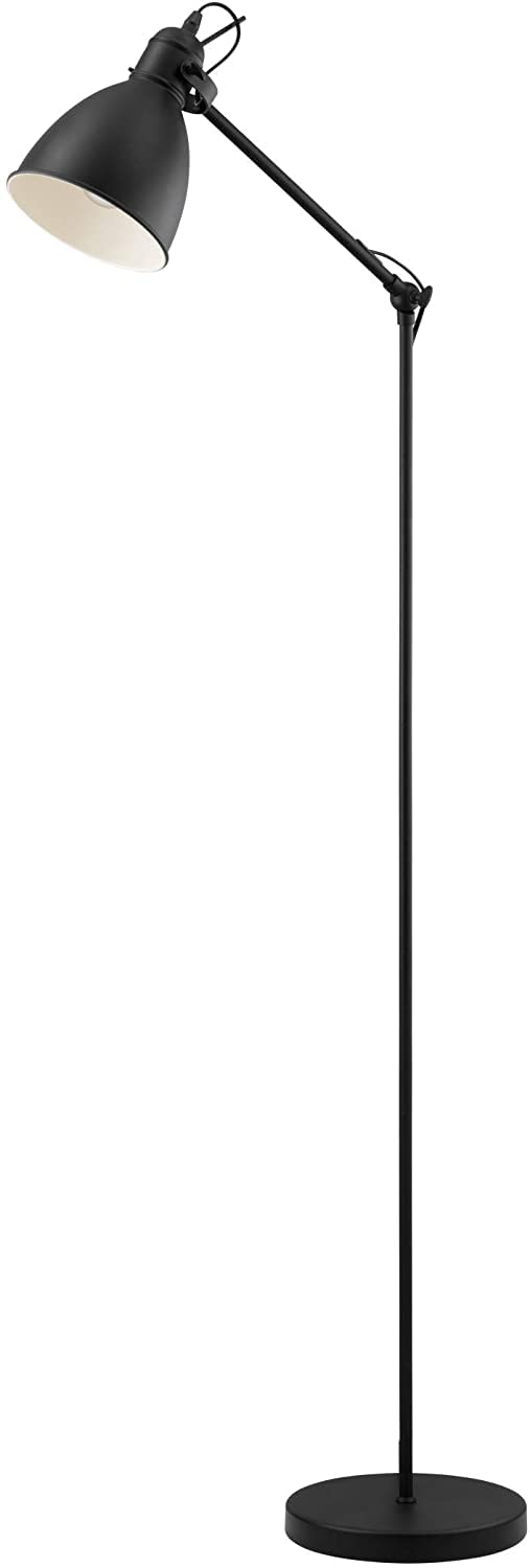 Eglo Priddy Floor lamp, 1-Flame Vintage/Industrial Design Floor Light, Steel Retro Standing Light, Colour: Black, White, Socket: E27, incl. Foot Switch