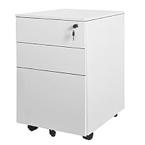 Merax Solid Metal Mobile File Cabinet with 2 Lockable Castors, Fully Assembled Except for Castors (White)