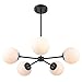 Light Society Grammercy 5-Light Chandelier Pendant, Black with Frost White Glass Globes, Classic Mid Century Modern Lighting Fixture (LS-C228-BK-WH)