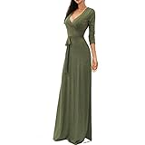 Women Dress,Haoricu Fall Vintage Elegant Womens Solid V-neck Slim Maxi Party Long Dress With Sashes (L, Army Green)