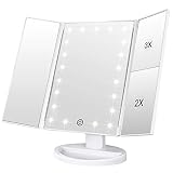 WEILY Makeup Vanity Mirror With 21 Led Lights, Trifold Dual Power Magnifying LED lighted Cosmetic Mirrors