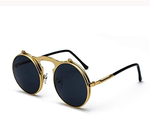 Retro Steam Punk Sunglasses Round Flip Up Metal Frame Glasses Ocean Red Lens Steampunk Sun Glasses Women Men CC1060