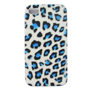 For Apple Iphine 4 4s Accessory -Hard Fabric Back Snap-on Shield With Blue Leopard Design Faceplate Cover Sleeve Case + Lf Stylus Pen