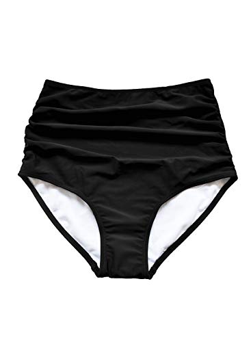 Ranphee Black High Waisted Bikini Bottoms Ruched Full Coverage Plus Size Swim Shorts