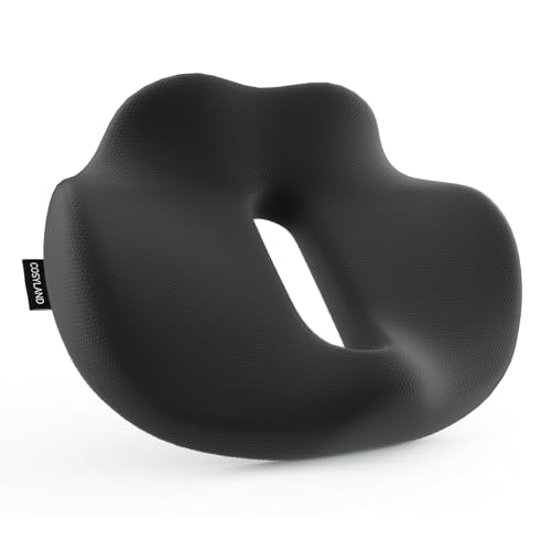 Cuscino Sedia Ufficio in Memory Foam, Cuscino per Sedia da Ufficio con Fondo Antiscivolo e Fodera Lavabile, Cuscino Ergonomico per Auto, Casa e Gaming (Nero)