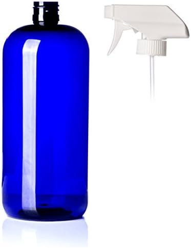32 Ounce Cobalt Blue PET Plastic Bottle with White Trigger Sprayer