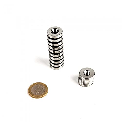 Kit de fijación magnética para pesca, 10 imanes de neodimio con sus tornillos avellanados, diámetro 18mm, potencia de magnetización 4,8kg