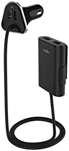 CableJive PowerPortz 48W 4-Port USB Car Charger for iPhone 8, 8 Plus, X, 6S, 6, 5C, iPad, Android, Samsung Galaxy, Pixel, Tablets and More; 9.6 Amp (2.4A per-port) Full Power for Front and Back Seats