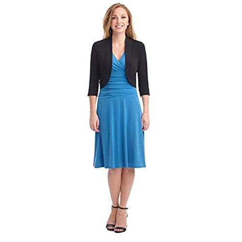 Mose Ladies Cardigan Womens Spring Half Sleeve Solid Color Cardigan Mini Work Cardigan Short Coat (Black, XL)
