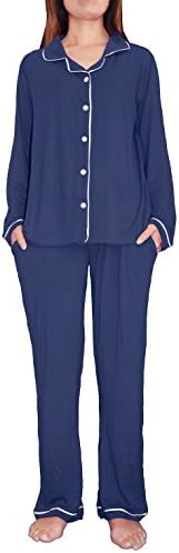 Hi Comfortable Women's Eco-Friendly Bamboo Viscose Long Sleeve Pajama Set(ATL1702) (L, Navy)