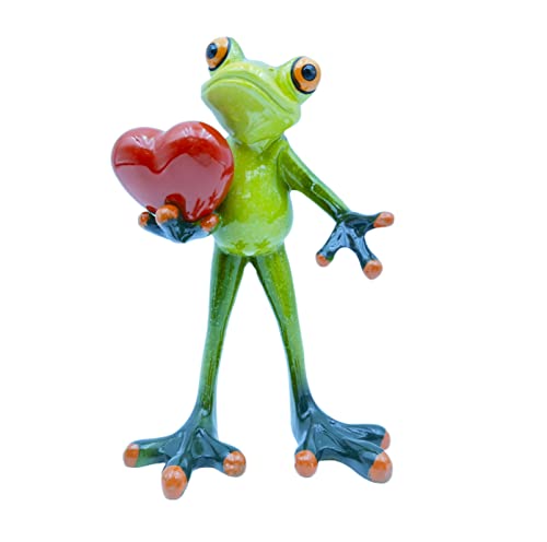 VVGIFTS Frog Figurines Decor Funny Creative Craft Resin Frog Sculpture Statue for Home Office Desk Tabletop Bathroom Decoration, Ornament Gift (Frog Holding Heart)
