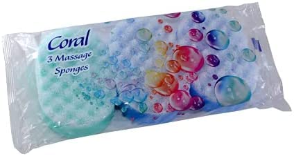 3 x Single Pack Of Coral Bath Massage Sponges Multi Colour Family Pack