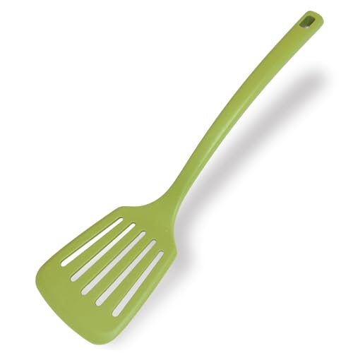 Fackelmann Paletta forata da cucina, spatola in silicone antistatico, paletta rigata per fritti, anima interna in acciaio, dimensioni 33x8,3 cm, Linea Oliva