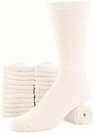 ynz Men's 12 Pack Athletic Big & Tall White Crew Socks Shoe Size 11-14 Cushioned Ring Spun Cotton