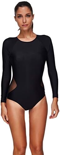 Tonglingusl レディース 長袖水着 ラッシュガード 日焼け防止 スイムシャツ ワンピース水着 L ブラック Aquitodito Com