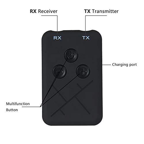 Teepao V4.2 Transmitter Receiver, Portable 2-in-1 Wireless Adapter 3.5mm Stereo Output Audio Adapter for TV/Car/Home/Headphones/Speakers/Phones,10 Hours Battery