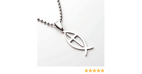 Jesus Fish Pendant Necklace Titanium 