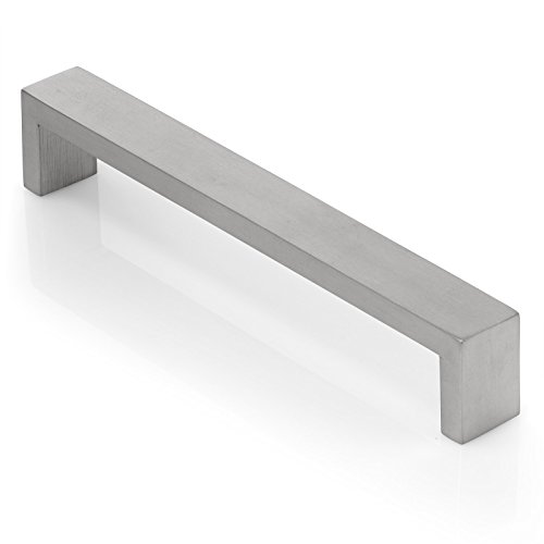 Cauldham Solid Stainless Steel Cabinet Hardware Square Handle Pull Brushed Satin Nickel 6-1/4" (160mm) Hole Centers - Thumbnail 3
