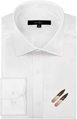 Men's Regular Fit Non Iron Spread Collar Dress Shirt with 1 Pair Stainless Steel Collar Stays