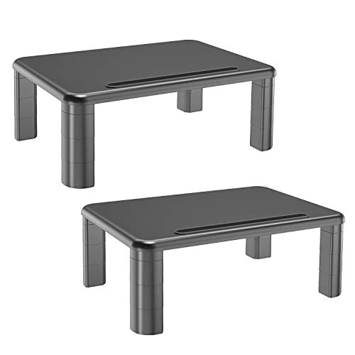 Monitor Stand Riser with Adjustable Height and Storage Organizer for Computer, iMac, Printer, Laptop, Desk with Tablet & Phone Holder, Cable Management Slot (Black, 2 Pack)