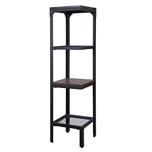 FIVEGIVEN Retro Corner Shelf 4 Tier Narrow Standing Bookcase Industrial for Home Office Espresso - Thumbnail 7