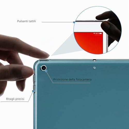 EasyAcc Case Cover Compatible with iPad 9th Generation / 8th and 7th Generation 10.2 Inch 2021 2020 2019 Model - Ultra Thin Transparent Back Case (Peacock Blue) | Translucent Slim Case for iPad 7 8 9, Stand Auto Wake/Sleep - Peacock Blue