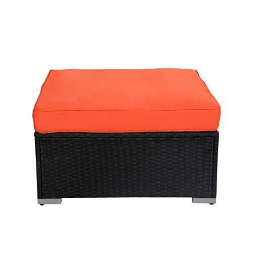 Kinsunny 2 Pieces Patio Furniture Ottoman Outdoor Wicker Footstool with Removable Cushion