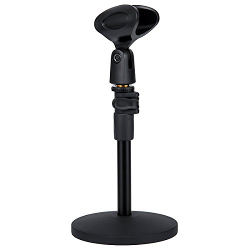2-Pack Universal Desktop Microphone Stand,Buckle Structure Heavy Iron Base Adjustable Tabletop MIC Stand with Microphone Clip such as Sm57 Sm58 Sm86 Sm87,Black Color
