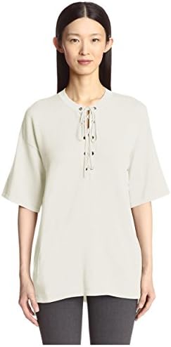SOCIETY NEW YORK Women's Solid Lace Front Tunic Sweater, White, 8 US