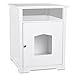Arf Pets Designer Enclosed Cat Litter Box Furniture House with Table, Cat Washroom Hidden House Enclosure, White