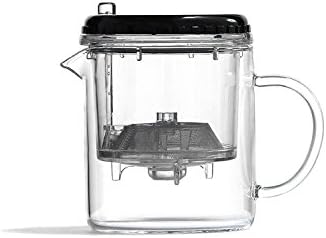 Glass Tea Coffee Brewing Mug Lid Infuser Teamaker Cup Steeping Pitcher, 6.8 fl oz (Clear, Black)