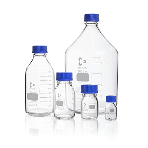 DWK Life Sciences Duran SD-0808 - Botella de laboratorio con tapa de rosca y anillo vertedor, tamaño de rosca GL 45, 230 mm de altura x 101 mm de diámetro, capacidad de 1000 ml