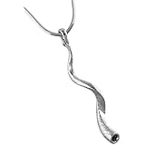 AJDesign Shofar Pendant Necklace Large Kudu Yemenite Jewish Blow Horn Rhodium Plated (Silver Tone)