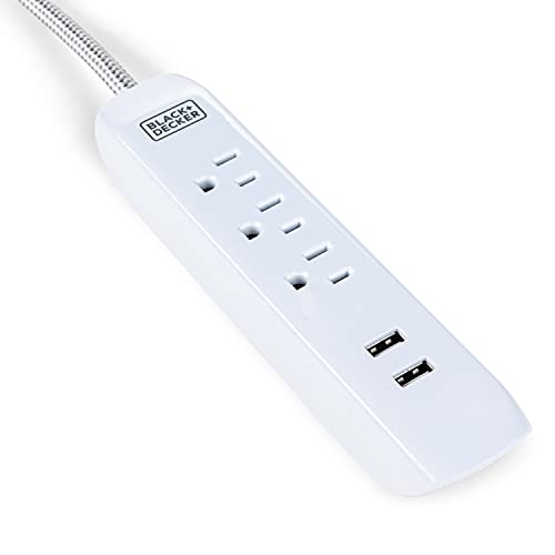 BLACK+DECKER Power Strip Extension Cord with 3 Grounded Outlets, 2 USB