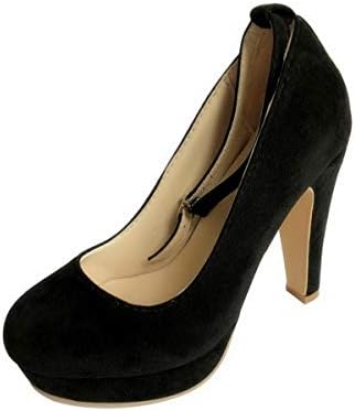 Womens Block High Heel Strap Round Toe Faux Suede Mary Janes Shoes