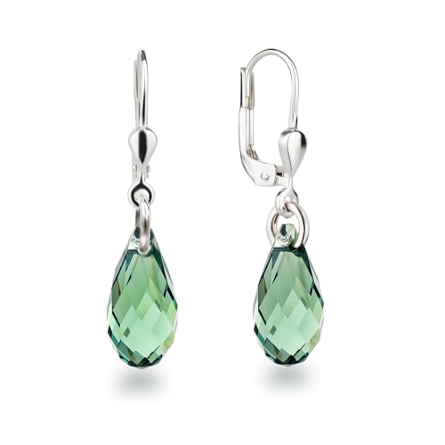 Schöner-SD Small tear-drop earrings 925 silver with briolette crystal Erinite Green