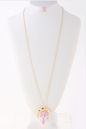 Long gold necklace with pink rough cut stone