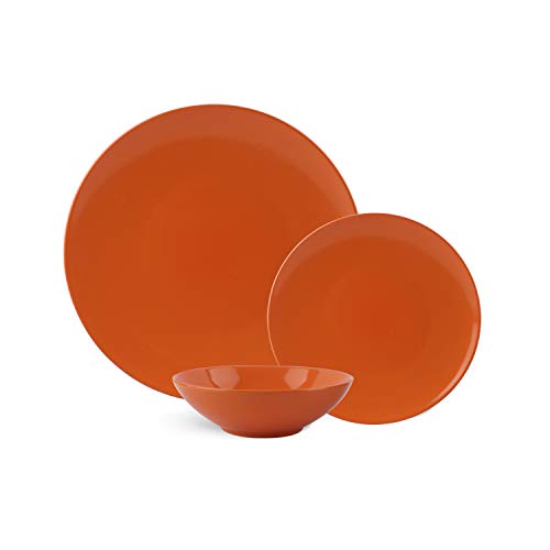 Amazon Basics 18Piece Stoneware Dinnerware Set Tangerine Orange