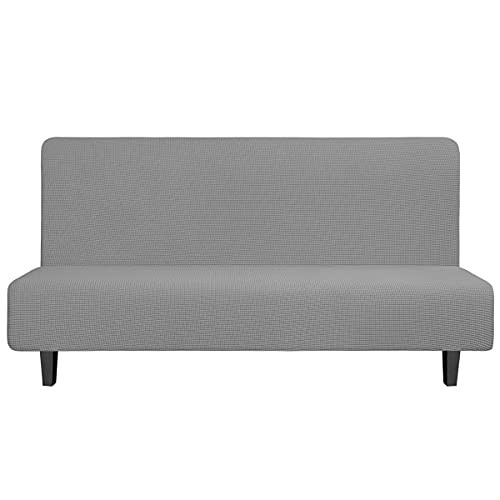 Easy-Going Stretch Futon Slipcover Armless Sofa Cover Furniture Protector Without Armrests Slipcover Soft with Elastic Bottom for Kids, Spandex Jacquard Small Check (futon,Light Gray)