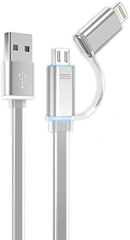 HANDY MOBILE Easy Find LED Light Up Metal Universal 2-In-1 Sync &amp; Charge Cable with 8 Pin Lightning &amp; Micro USB  Connectors for iPhone 6 6Plus, iPad Air Mini, Android Galaxy S5 S6