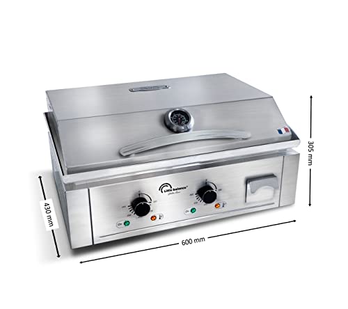 LITTLE BALANCE 8473 Aquitaine Pro Plus, Professional Electric Plancha, 2 Cooking Zones, Lid, 3500 W, Made in France, All Stainless Steel
