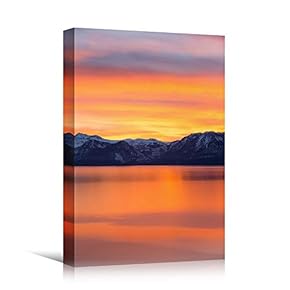 signwin Canvas Wall Art Mountain Sunset Coastal Orange...