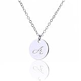 BR Small Script Initial Necklace Silver Initial Disc Necklaces Alphabet Jewelry