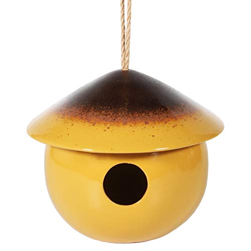 Tenforie Ceramic Birdhouses Bird Hut Hanging Hummingbird Nest for Outdoor -Yellow