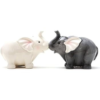 1 X Ceramic Magnetic Salt and Pepper Shaker Set - Elephants They Kiss 8795